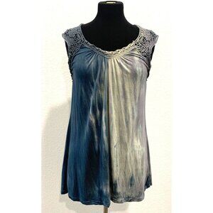 Inspired Blue White Tie Dye Crochet Top Size L